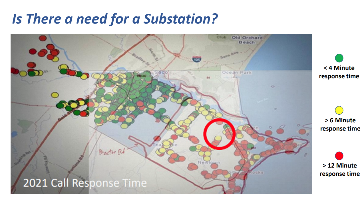 Proposed Substation Location with Response Times